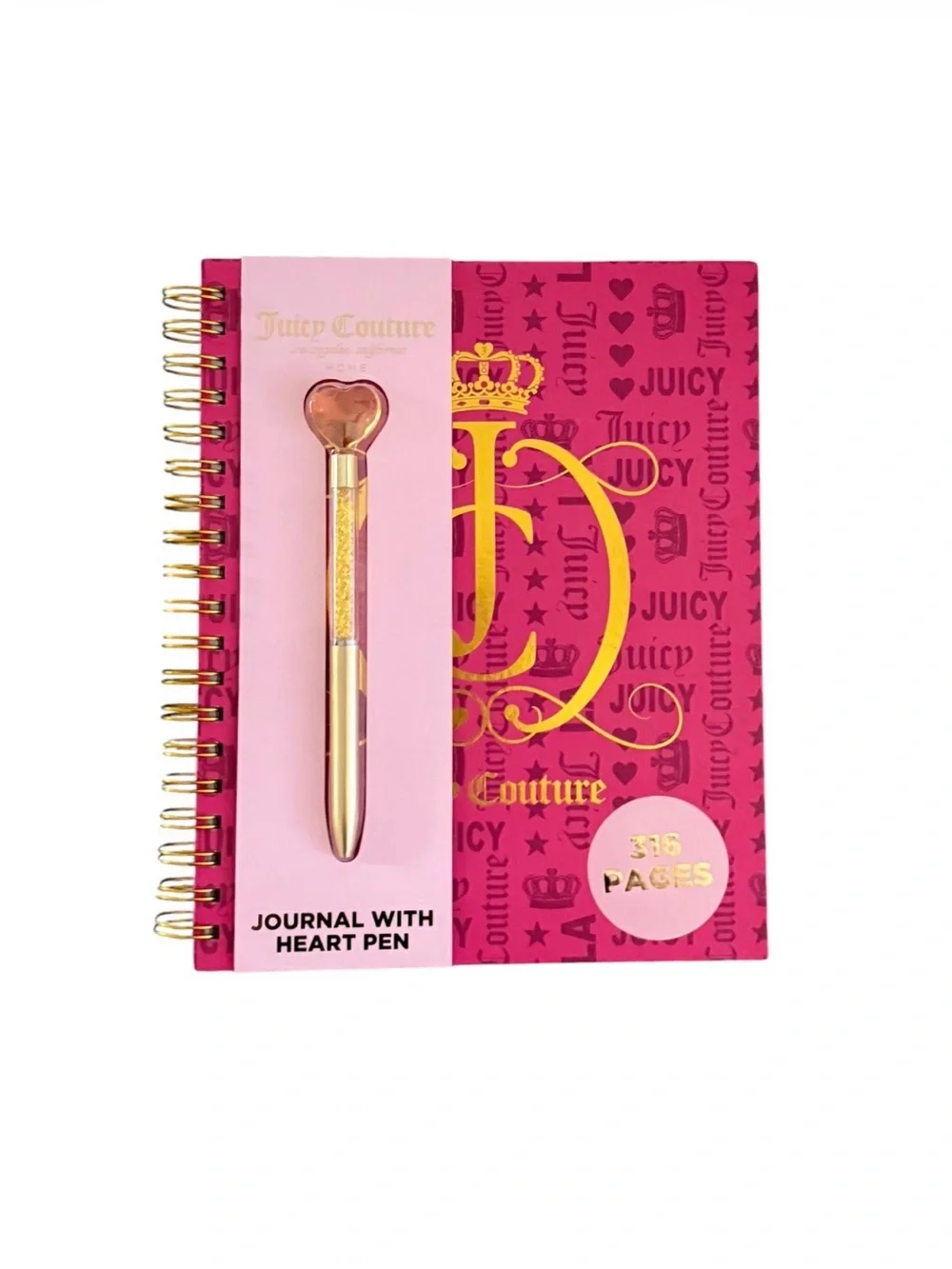 Juicy Couture Hot Pink & Gold Heart Pen Spiral Journal Notebook Set | NEW